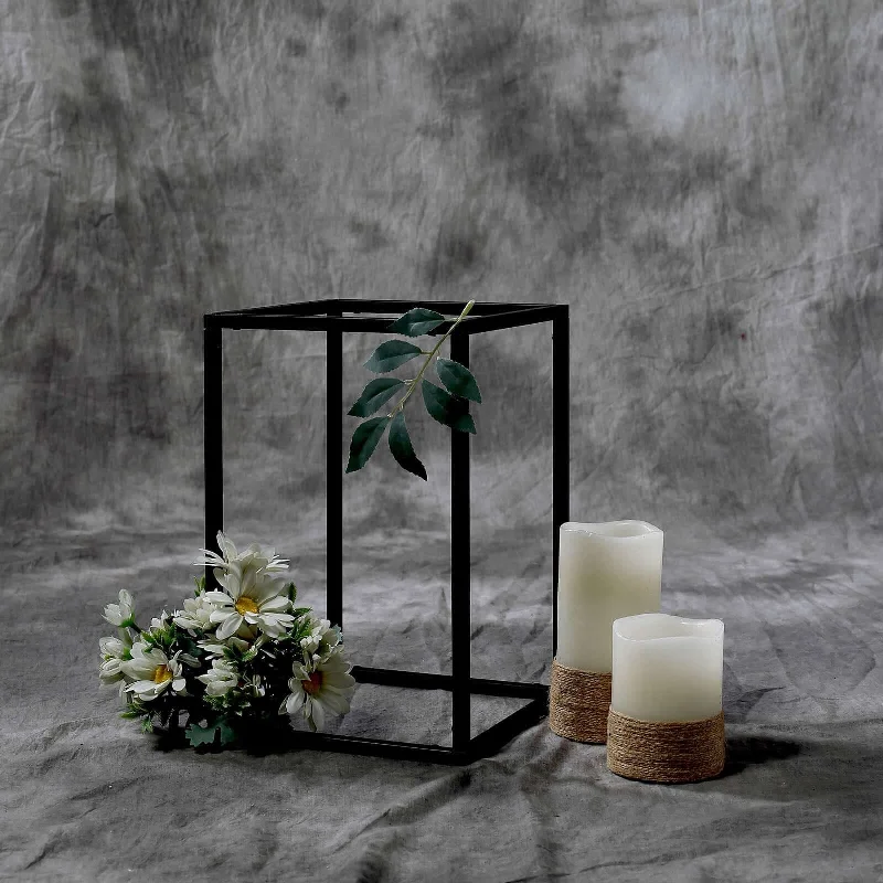 2 Pack Rectangular Matte Black Metal Wedding Flower Stand, Geometric Column Frame Centerpiece 12"