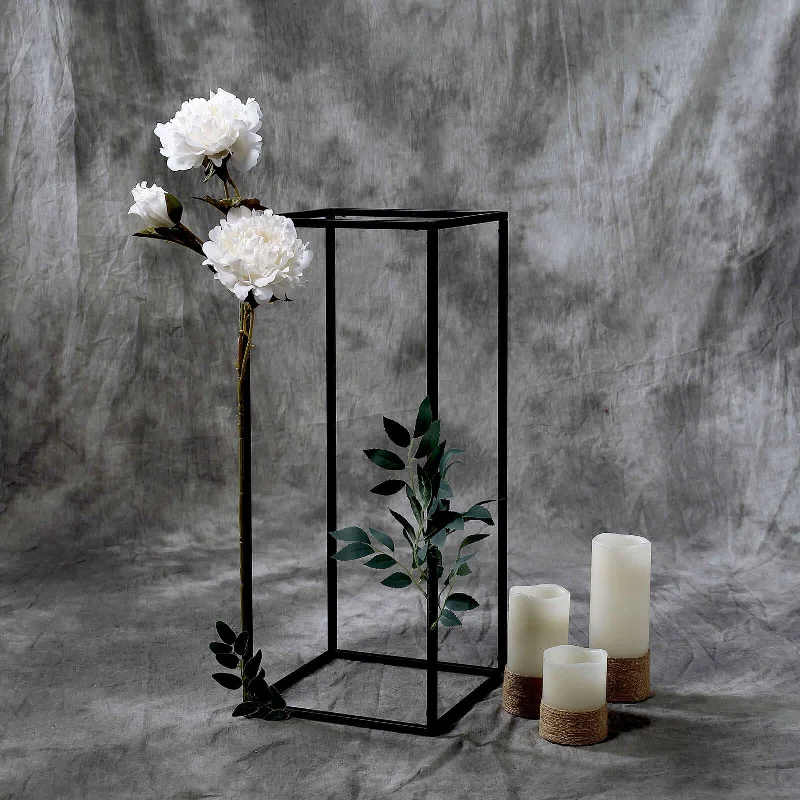 2 Pack Rectangular Matte Black Metal Wedding Flower Stand, Geometric Column Frame Centerpiece 24"