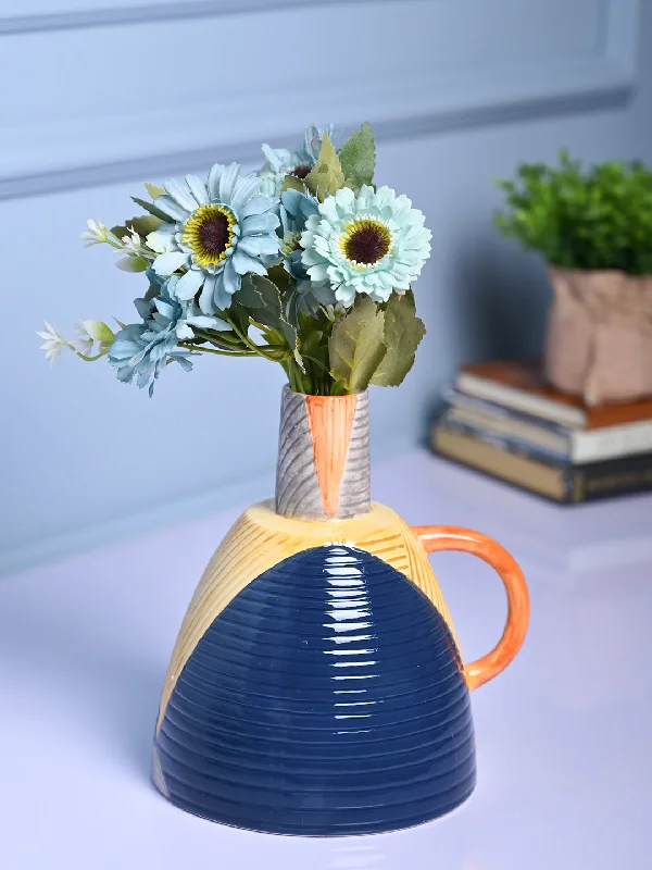 Asymmetrical Elegance - Blue & Yellow Vase