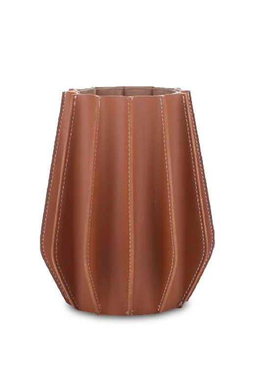 Brown Leather Fluted Vase | Liang & Eimil Juana