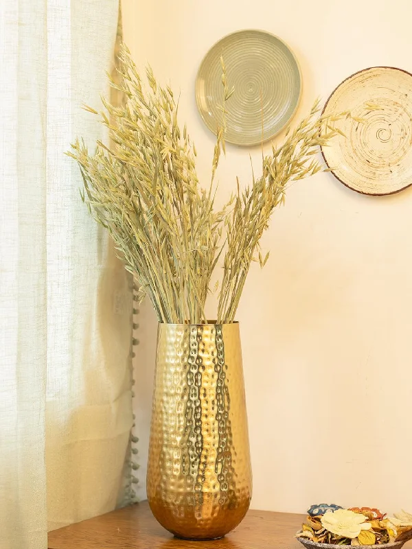 Decorative Golden Hammered Vase  - Cylinder Shape