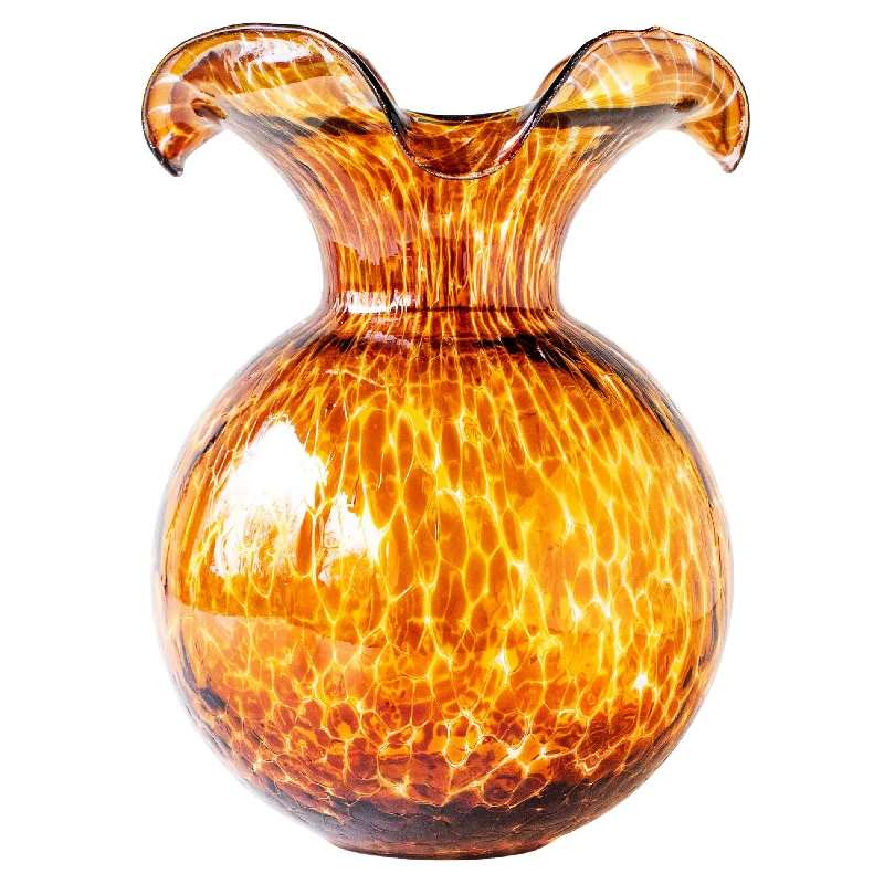 Hibiscus Glass Brown Tortoiseshell Large Fluted Vase