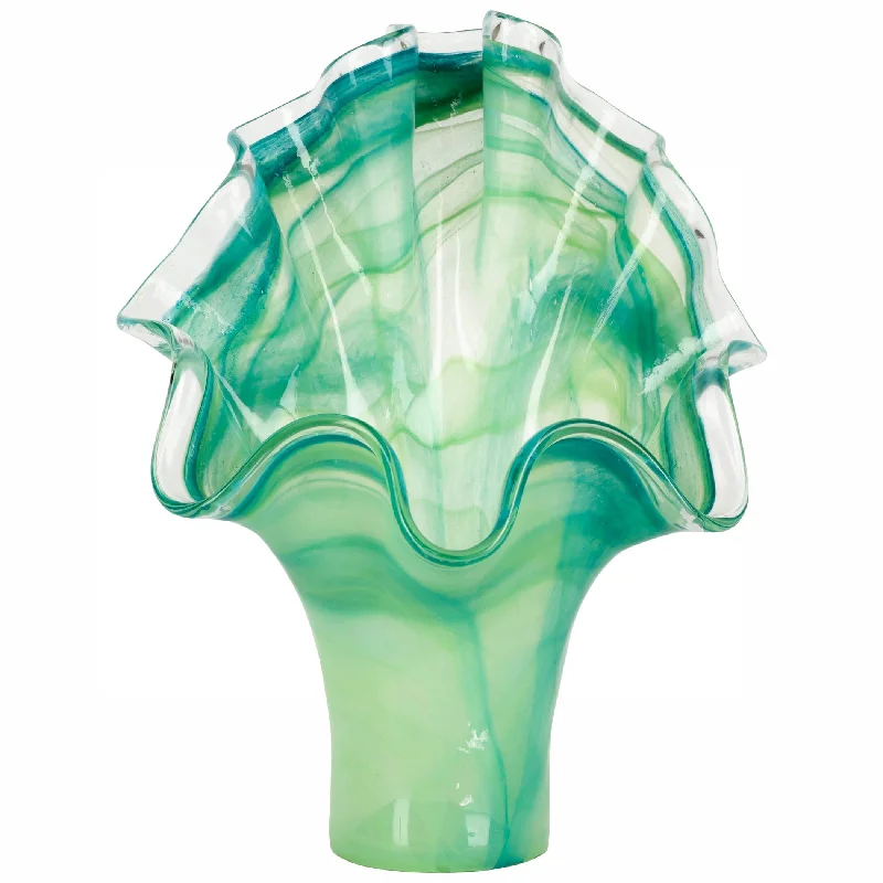 Onda Glass Green Fanned Vase