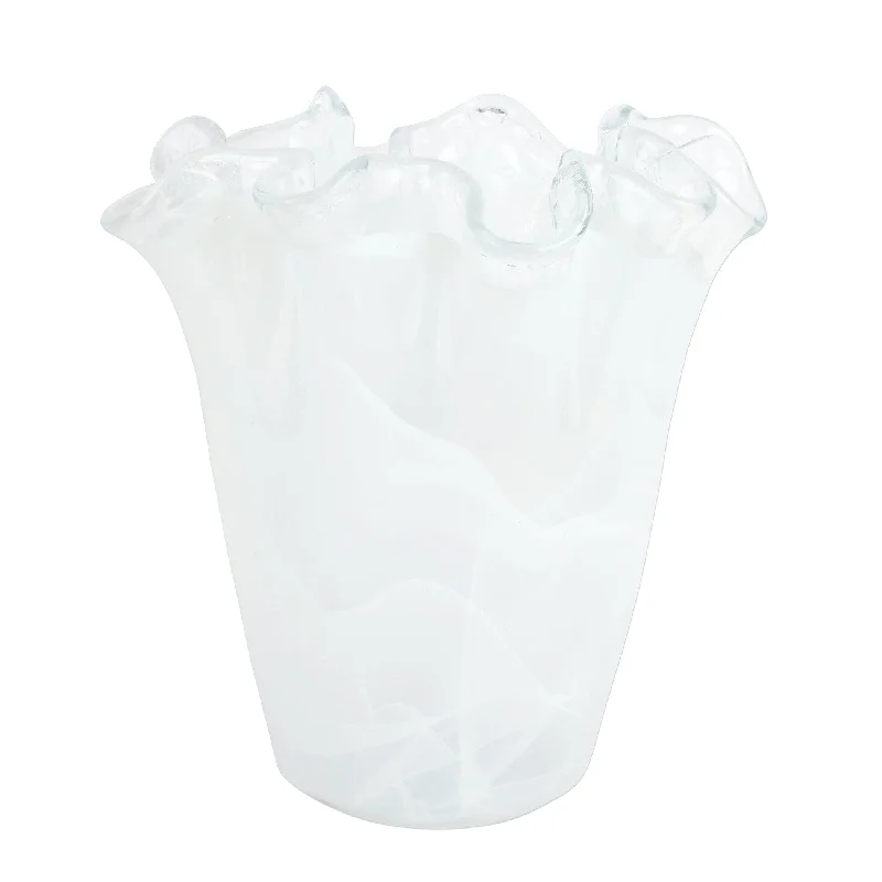 Onda Glass White Ruffled Vase