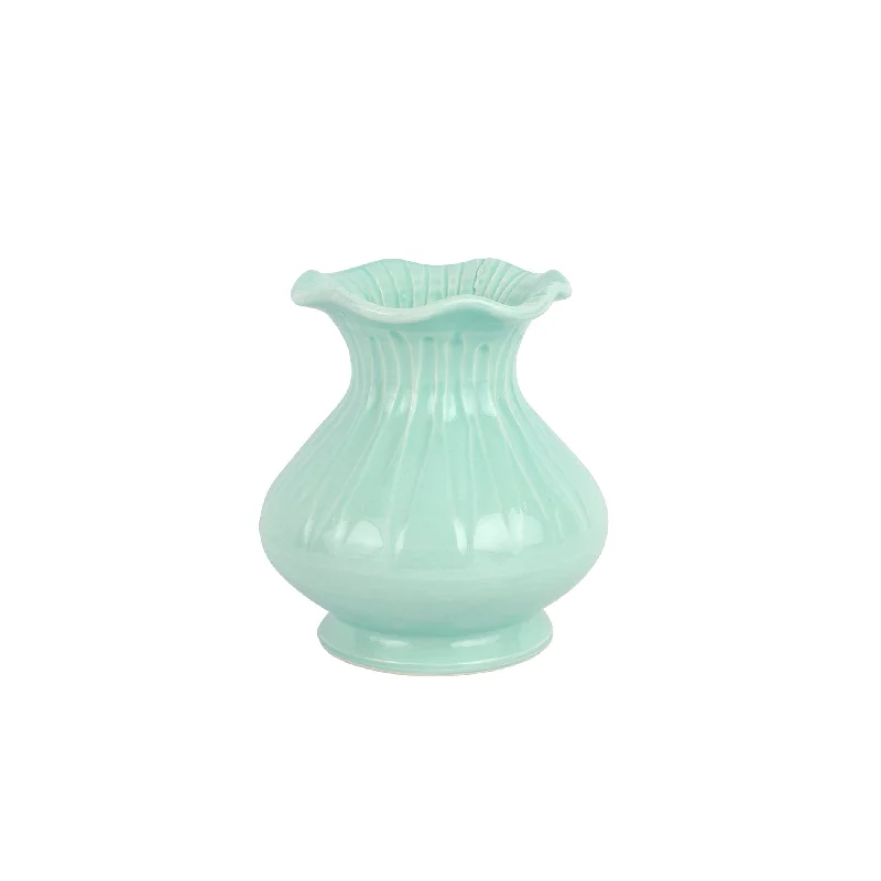 Ondulata Teal Short Vase