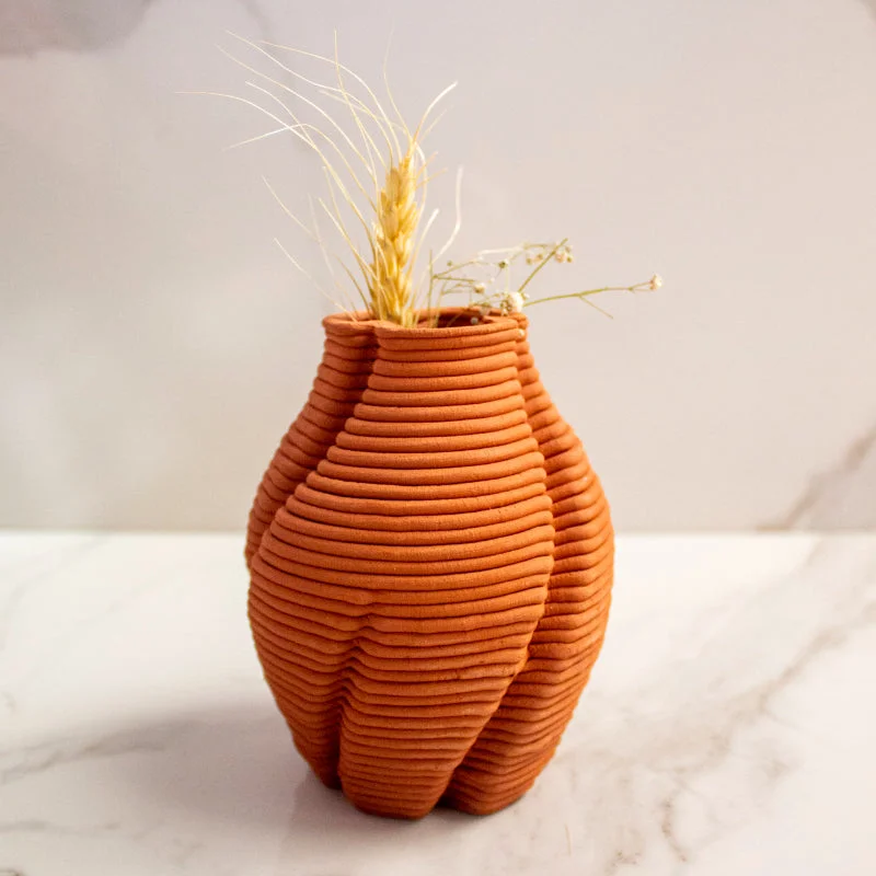 Terracotta Brown and Twisted Flower Vase