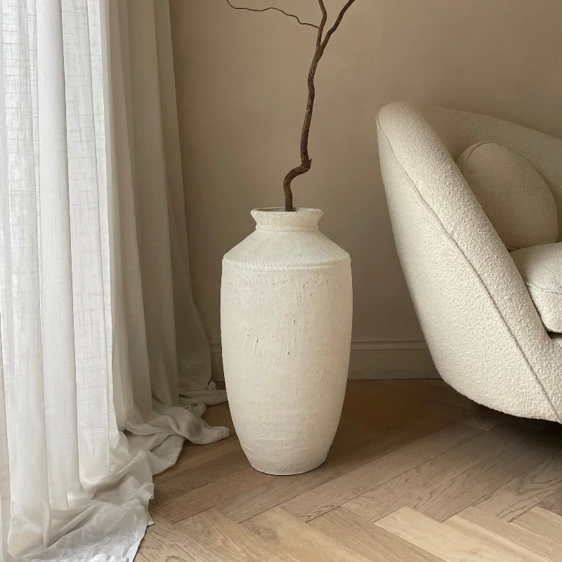 Toledo - Large White Textured Terracotta Vase