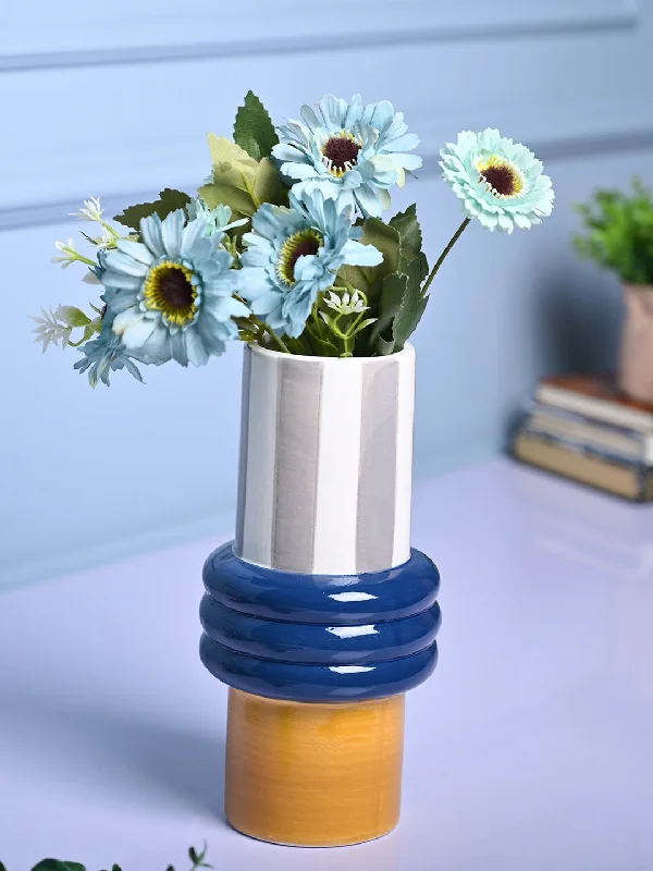 Vibrant Blue & Mustard Ceramic Vase