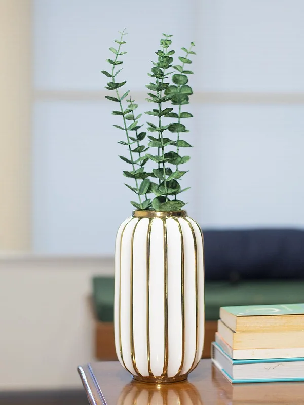 Grey Ceramic Vase - Ribbed Design, Flower Holder