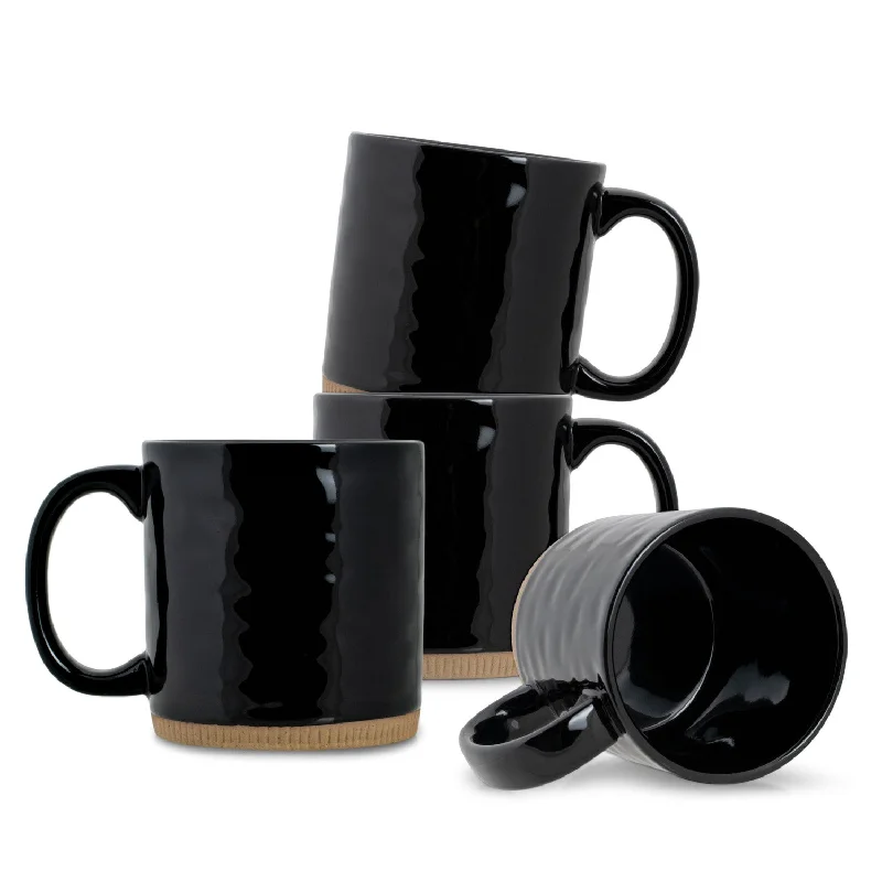 Elanze Designs Solid Black 13 ounce Glossy Ceramic Coffee Mugs Pack of 4