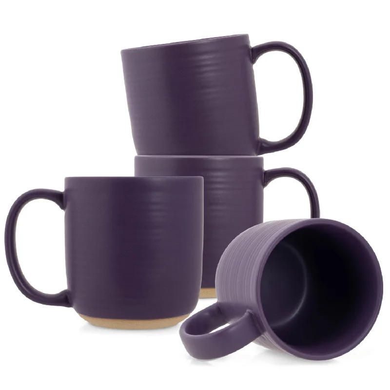 Elanze Designs Ribbed Solid Purple 13 ounce Ceramic Coffee Mugs Pack of 4