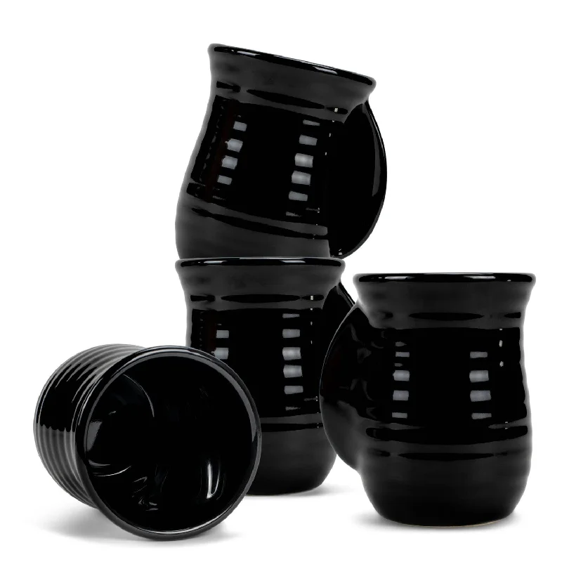 Elanze Designs Ribbed Solid Black 14 ounce Ceramic Handwarmer Mugs Set of 4