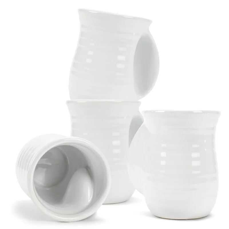 Elanze Designs Ribbed Solid White 14 ounce Ceramic Handwarmer Mugs Set of 4