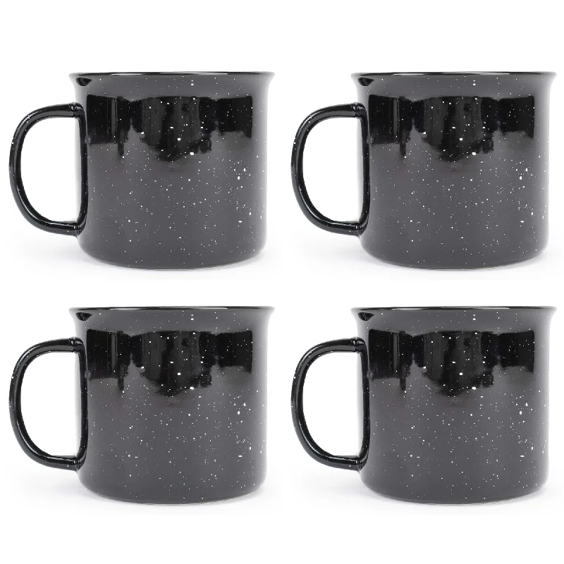 Elanze Designs Speckled Camper Black 13 ounce Ceramic Coffee Mugs Set of 4