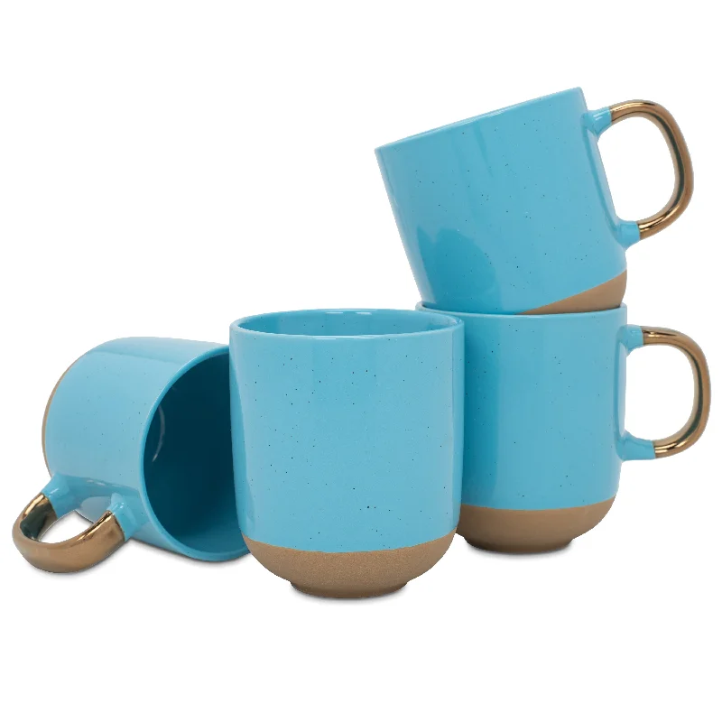 Elanze Designs Speckled 16 ounce Ceramic Mugs With Metallic Handle Set of 4, Blue