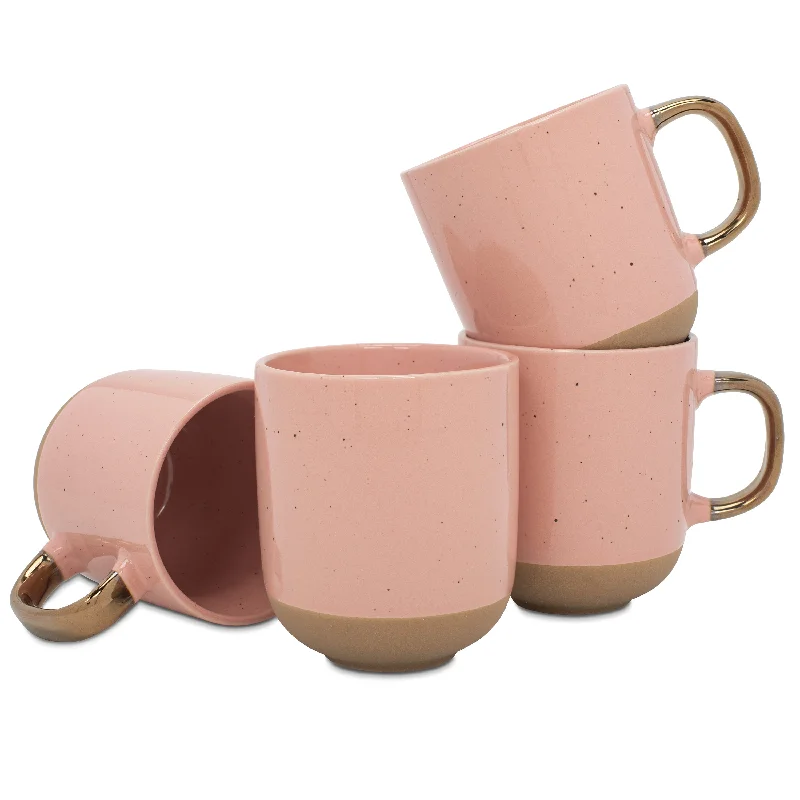 Elanze Designs Speckled 16 ounce Ceramic Mugs With Metallic Handle Set of 4, Pink