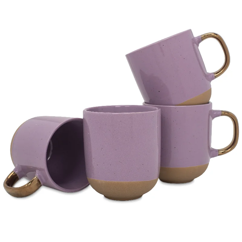 Elanze Designs Speckled 16 ounce Ceramic Mugs With Metallic Handle Set of 4, Purple