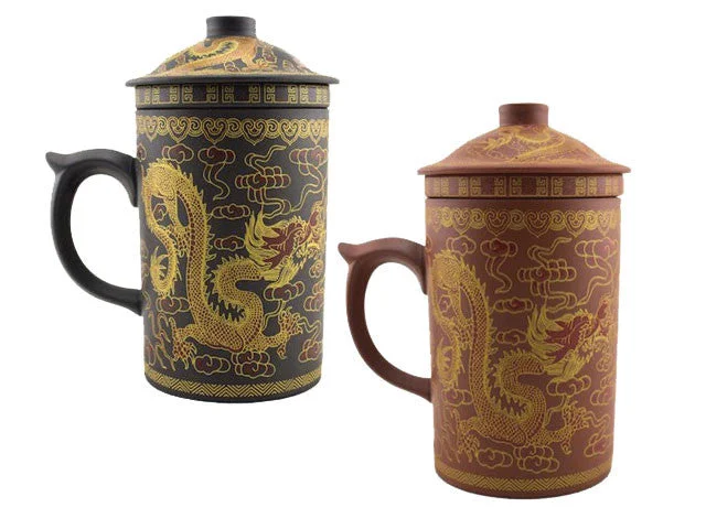 Gold Dragon Design Terracotta Mug with Infuser