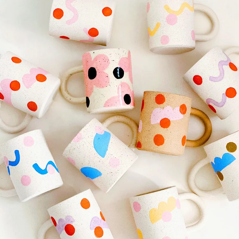 Large Dots over shapes Handmade Ceramic Mug