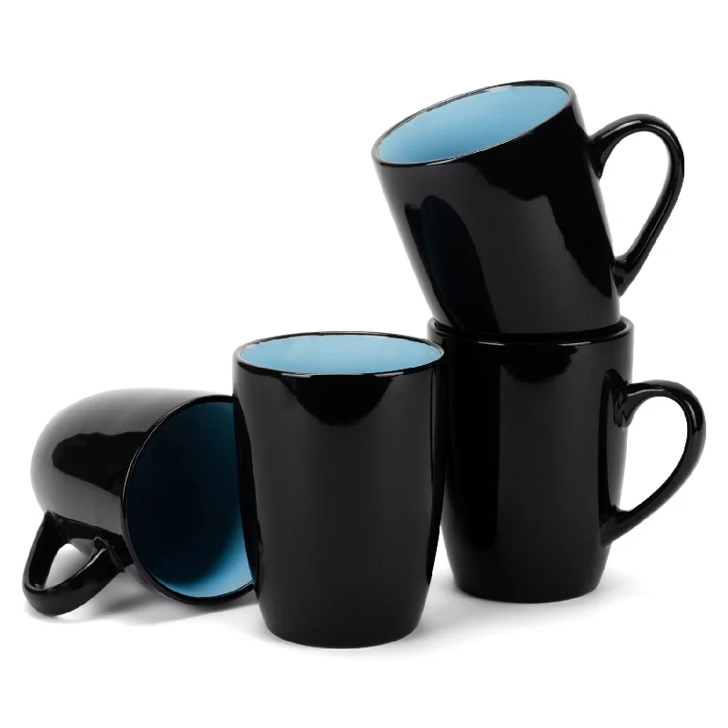 Color Pop Pale Blue Black Exterior 16 ounce Glossy Ceramic Mugs Matching Set of 4