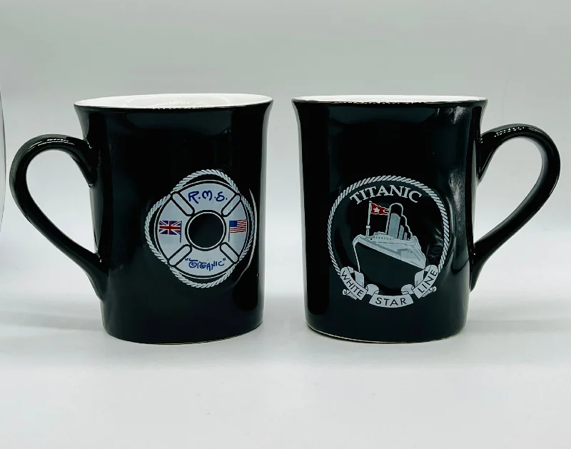 TITANIC LIFE RING 20 OZ EMBOSSED BLACK MUG