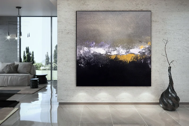 Black Grey Gold Abstract Painting Modern Decor Large Artwork Bp107