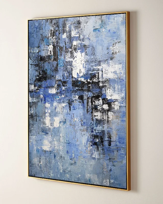 Blue Abstract Painting Modern Original Painting White Abstract Handmade Dp047