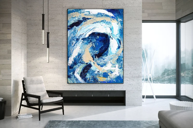 Blue White Abstract Canvas Art Painting Living Room Decor Dp081