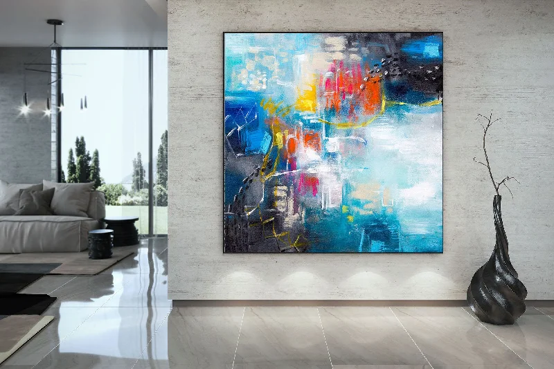 Blue White Red Abstract Painting Large Artwork Dp030