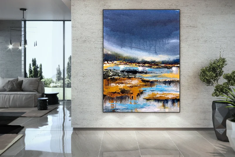 Blue Yellow Brown Painting on Canvas Large Canvas Wall Art Landscape Dp028