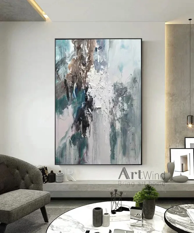 Cyan Green Abstract Painting Artwork Living Room Decor Dp077