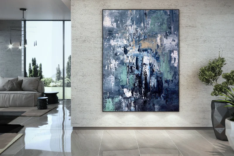 Deep Blue Abstract Painting Living Room Wall Art Large Artwork Dp078