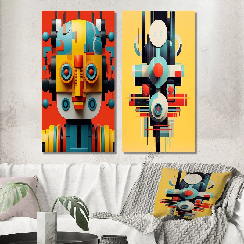 Designart "Alien Awareness Geometry Of Color I" Modern Geometric Wall Art Set of 2 - Modern Wall Art For Bedroom