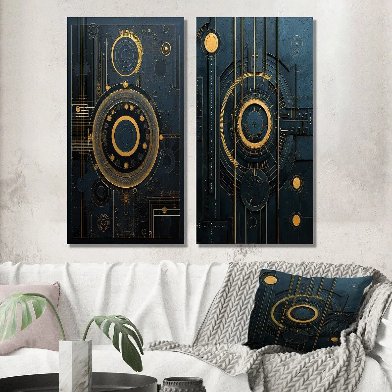 Designart "Ancient Wisdom In Teal And Gold" Modern Geometric Wall Art Set of 2 - Modern Gallery Set For Office Decor