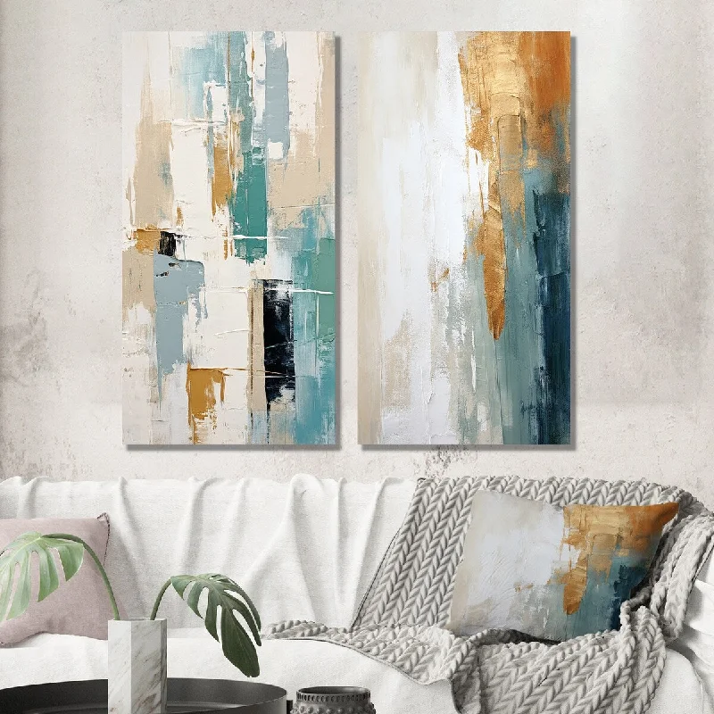 Designart "Blissful Solitude Abstract In Vintage Blue III" Abstract Wall Art Set of 2 - Modern For Living Room Decor