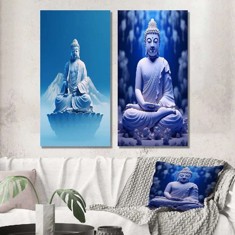 Designart "Blue Medicine Buddha Meditation I" Buddhism Wall Art Set of 2 - Traditional Wall Art For Living Room Decor