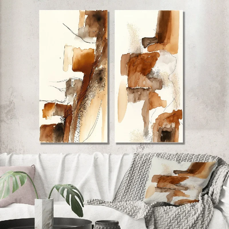 Designart "Canyon Ridge Explorations I" Abstract Liquid Ink Wall Art Set of 2 - Modern Gallery Set For Office Decor