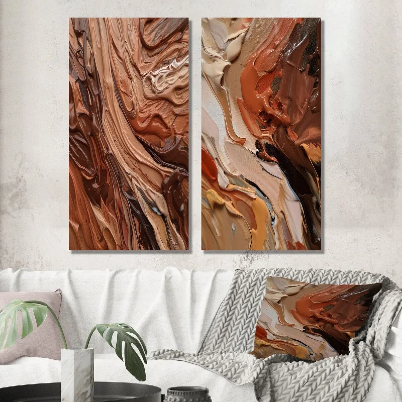 Designart "Chocolate Bliss Abstract Painting III" Abstract Painting Wall Art Set of 2 - Modern Wall Art For Home Decor