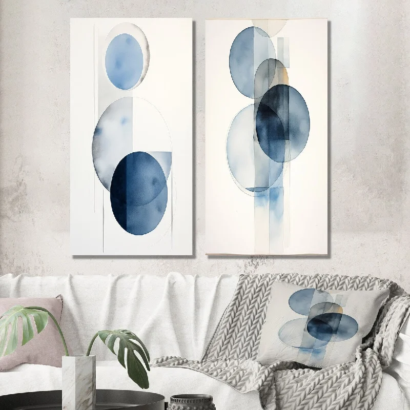 Designart "Circular Simplicity Watercolor In Retro Blue I" Modern Wall Art Set of 2 - Modern Wall Art For Bedroom