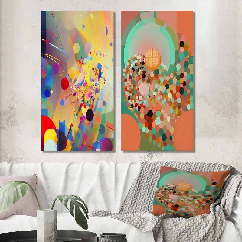 Designart "Crystalline Consciousness In Retro Tones I" Modern Wall Art Set of 2 - Modern Wall Art For Living Room Decor