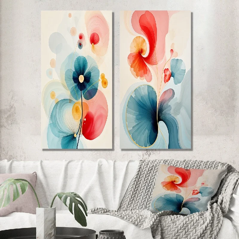 Designart "Energy Of Blossoming Life Retro Minimal Flower VI" Abstract Wall Art Set of 2 - Modern For Office Decor