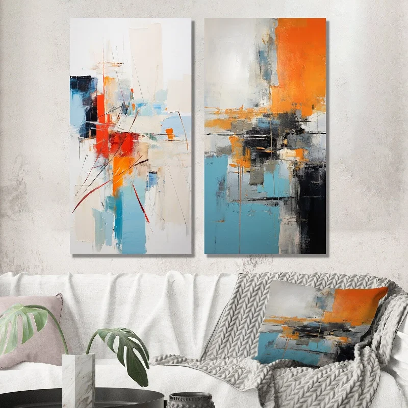 Designart "Ephemeral Silence Minimal Abstract" Abstract Painting Wall Art Set of 2 - Modern Gallery Set For Office Decor