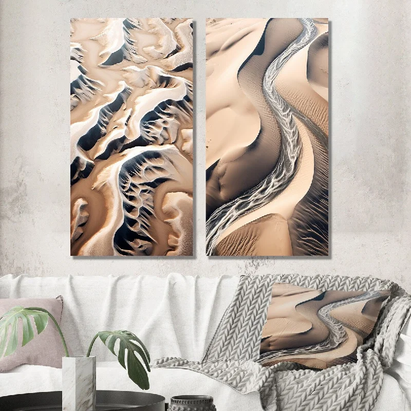 Designart "Eternal Dunes Desert Rivers II" Desert Wall Art Set of 2 - Global Wall Art For Bedroom