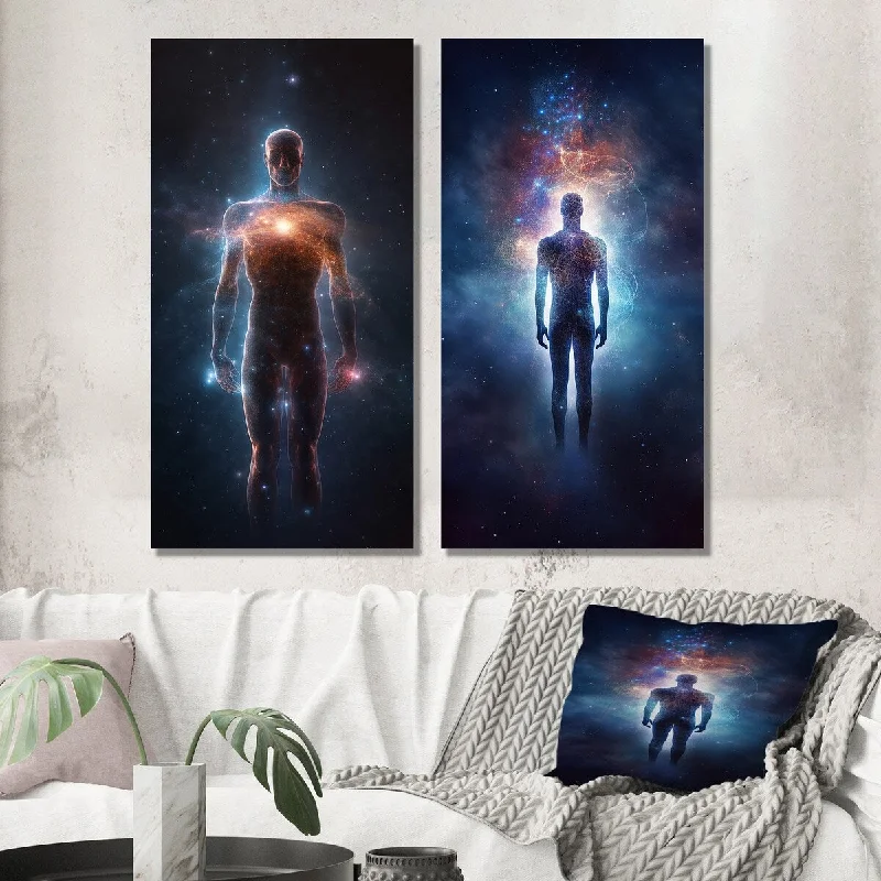 Designart "Etheral Body Glowing Light Awakening VI" Robot Wall Art Set of 2 - Modern Living Room Decor