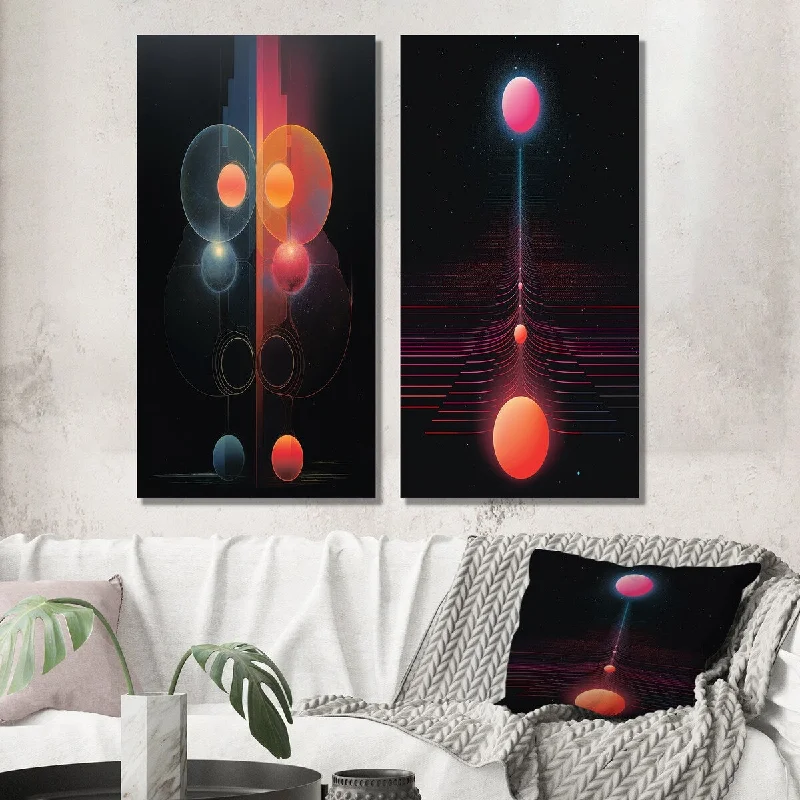 Designart "Full Moon Symmetry Future Abstract Landscape" Minimalism Wall Art Set of 2 - Transitional Printed Wall Décor