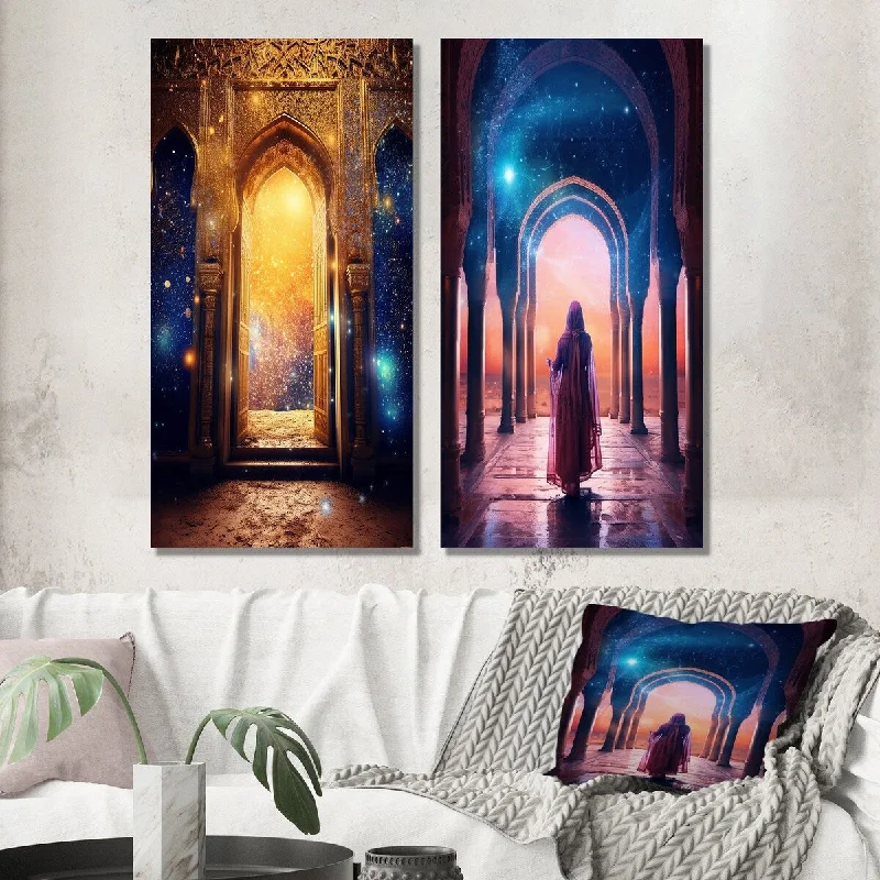 Designart "Golden Gate Bohemian Vibes" Abstract Wall Art Set of 2 - Bohemian Living Room Decor