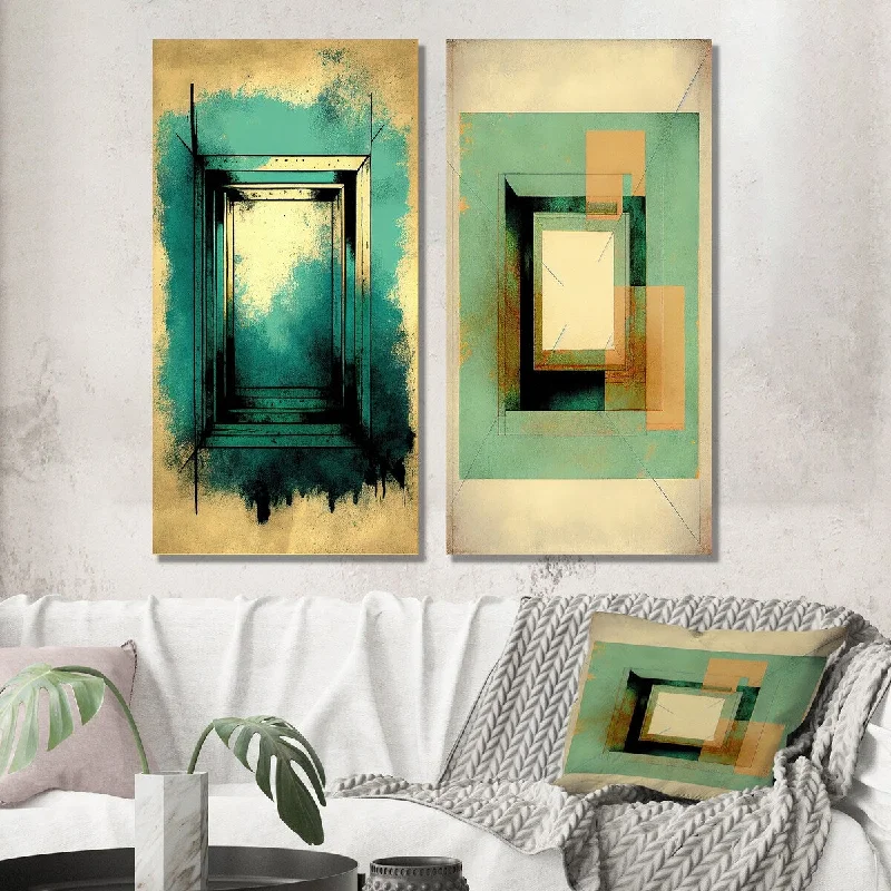 Designart "Impermanence Japanese Vintage Art I" Modern Geometric Wall Art Set of 2 - Modern Gallery Set For Office Decor