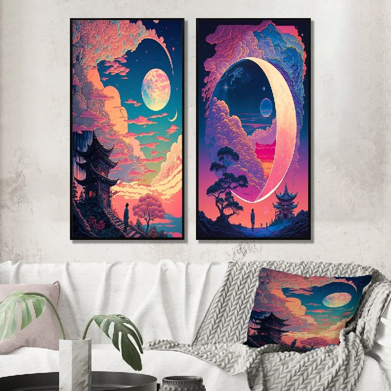 Designart "Magic Mythical Visions Of Ancient Legends II" Abstract Landscape Wall Art Décor - Modern Wall Art Set Of 2