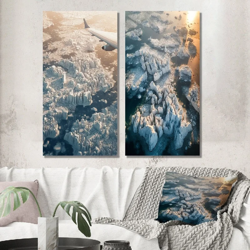 Designart "Magical Aerial View Showing Icebergs I" Glacier Wall Art Set of 2 - Country Wall Art For Bedroom