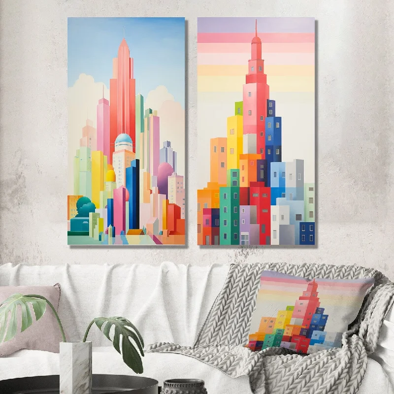 Designart "Minimal New York Cubism VI" City New York Wall Art Set of 2 - Traditional Wall Art For Bedroom